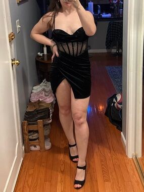 Windsor Black Velvet Mini Dress with Sheer Corset